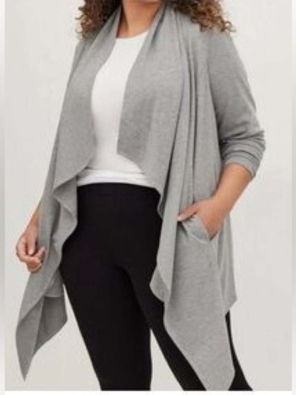 Torrid Light Gray Draped Open-Front Cardigan Sz 2